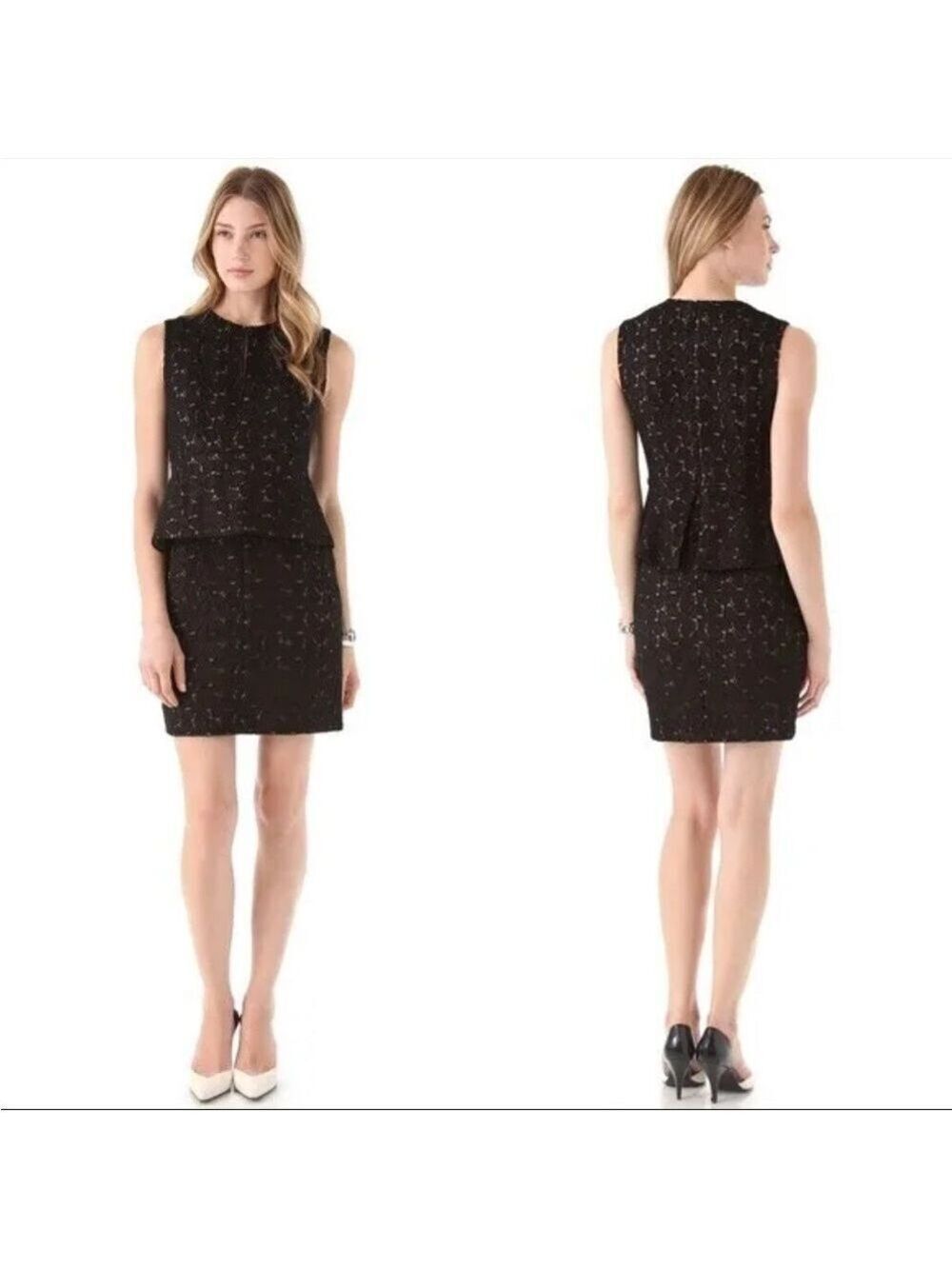 Diane Von Furstenburg DVF Black Delian Crochet Pebble Lace Peplum Dress Size 2